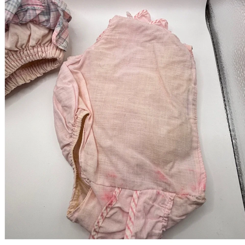 Vintage Baby‎ Bloomers Diaper Covers Set Pink Gingham Ruffled Plaid 3pc Bundle